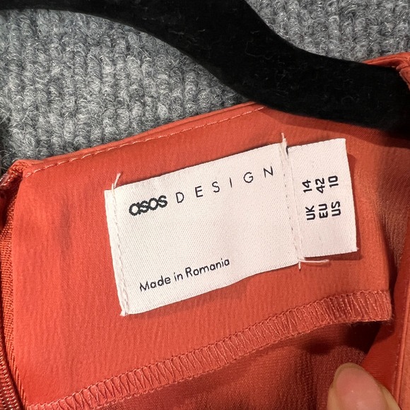 NEW ASOS Coral Orange Satin Maxi Dress Long Sleeve Tie Waist Elegant Formal‎ 10 - Picture 10 of 12